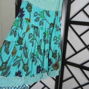 StudioC -SzM -Aqua embroidered Cotton Gauze Skirt